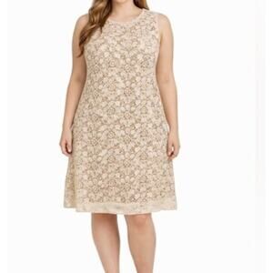 Ronni Nicole Dress Size XL White Floral Lace Tan Lined Sleeveless Zip Close XL